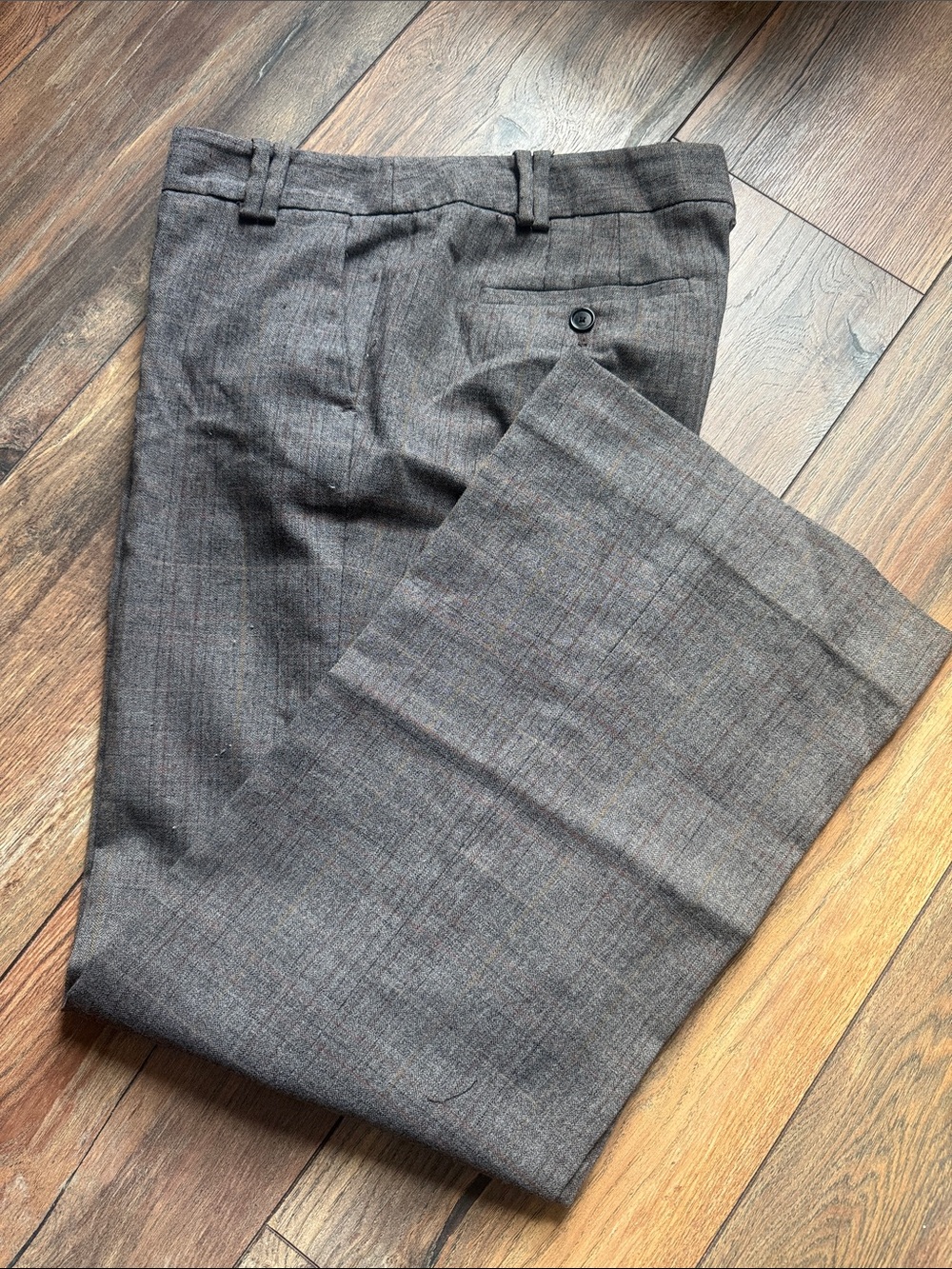Women’s Brown Wide Leg Plaid Dress Pants Classic Tailored Fit